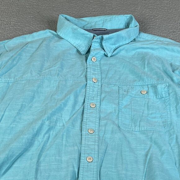 Izod Saltwater Shirt Mens 3XL Blue Chambray Striped Button Short Sleeve Pocket - Picture 1 of 11